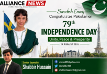 Swedish envoy congratulates Pakistan on 79th Independence Day